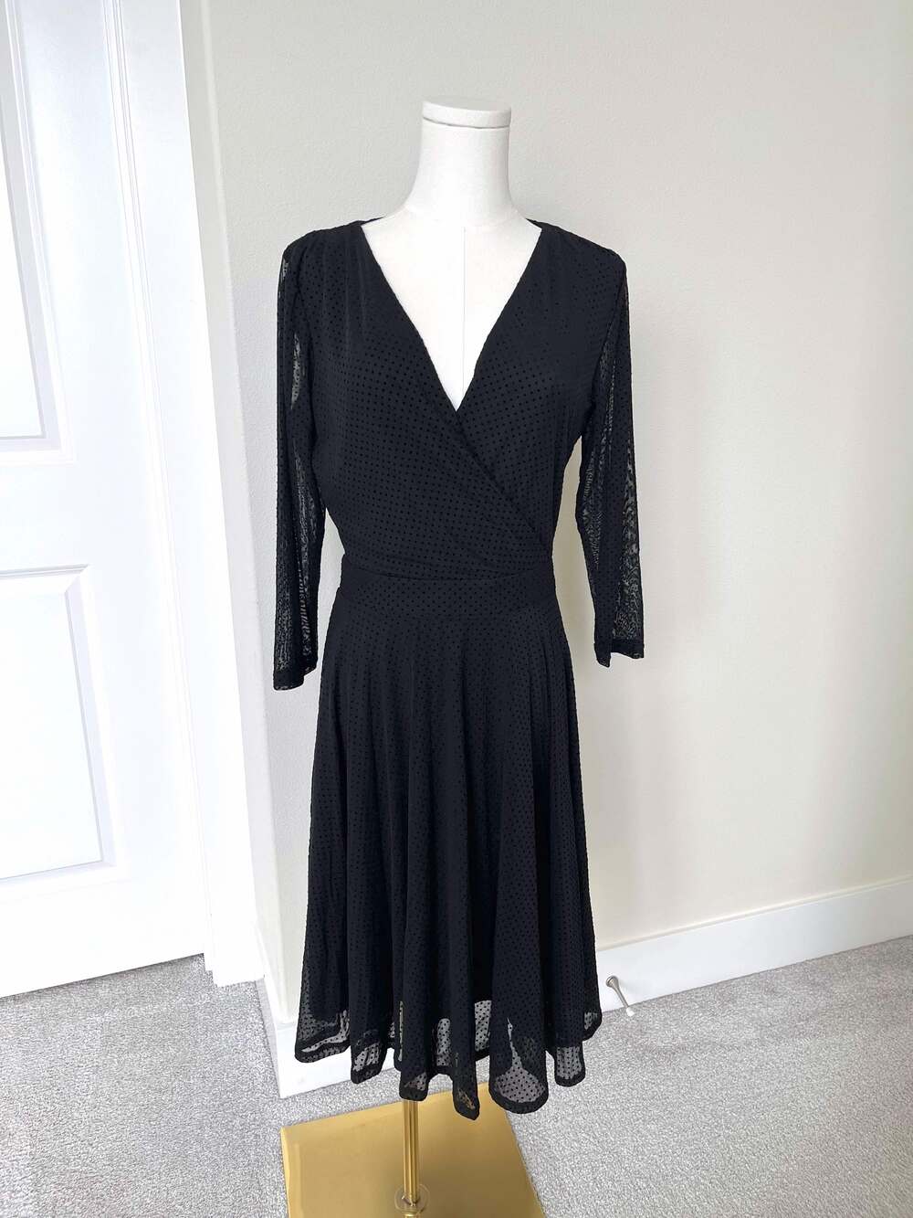Espirit Sheer Whimsygoth Dark Romantic Coquette Swiss Dot Midi Dress - Size S